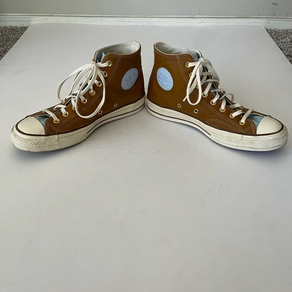 Converse Chuck Taylor 70 High Tops Brown Leather Blue Leaf Pattern Men’s Size 9